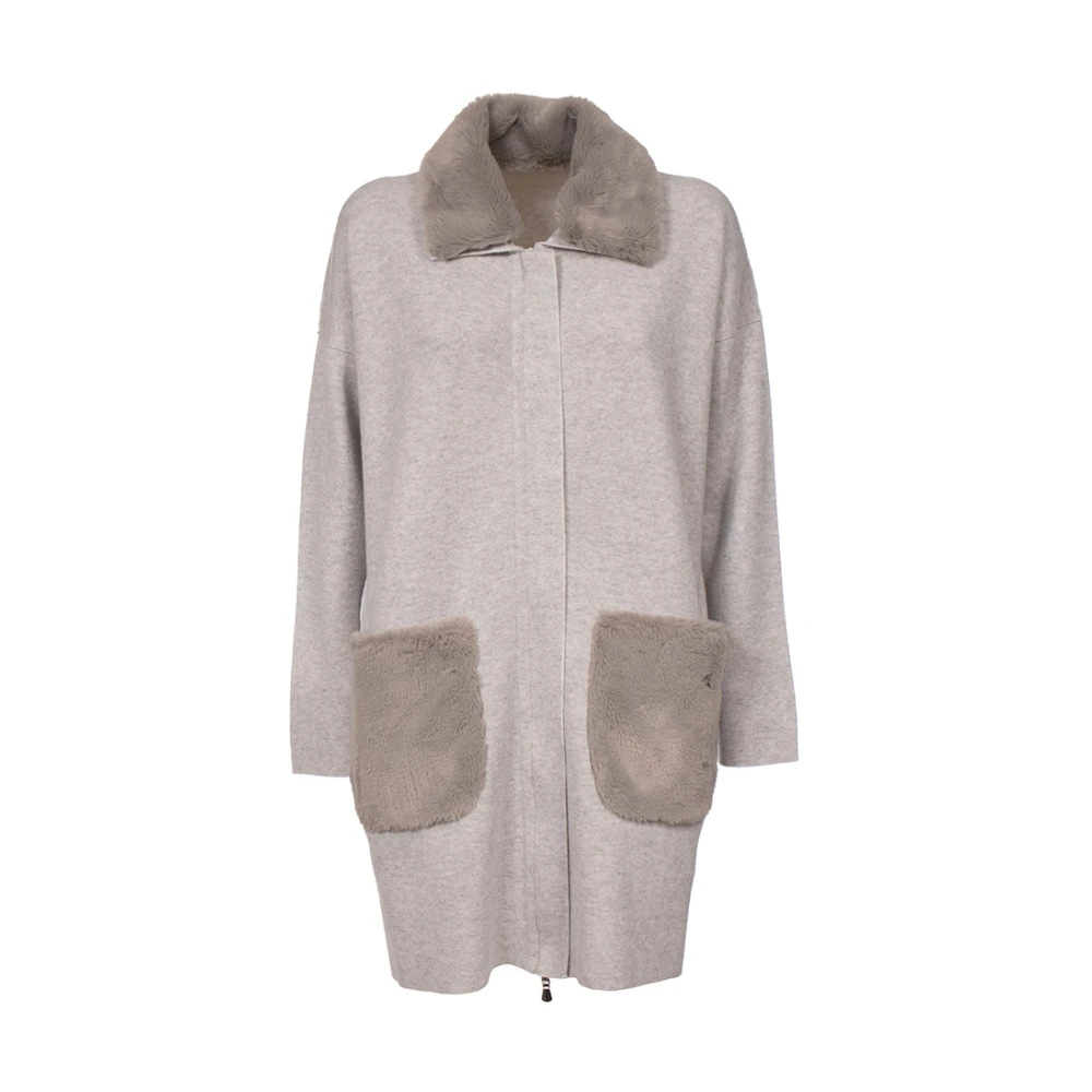 Le Tricot Perugia Omkeerbare wollen jas met Ecofur Gray Dames