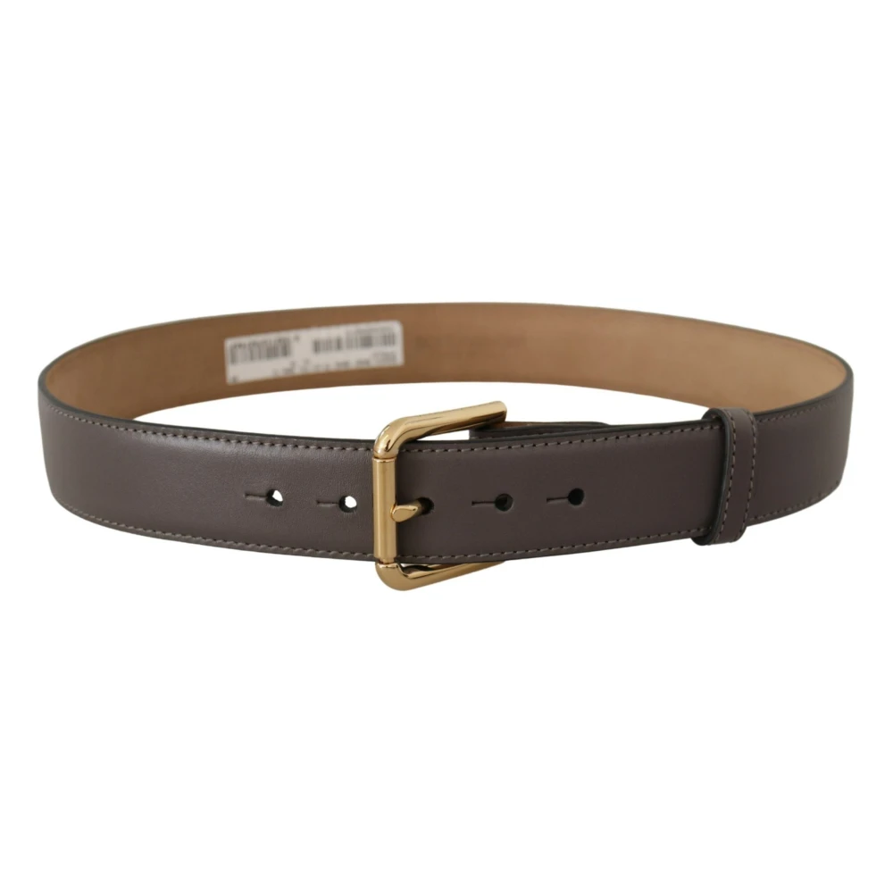 Dolce & Gabbana Elegante Leren Riem met Gegraveerde Gesp Gray Dames
