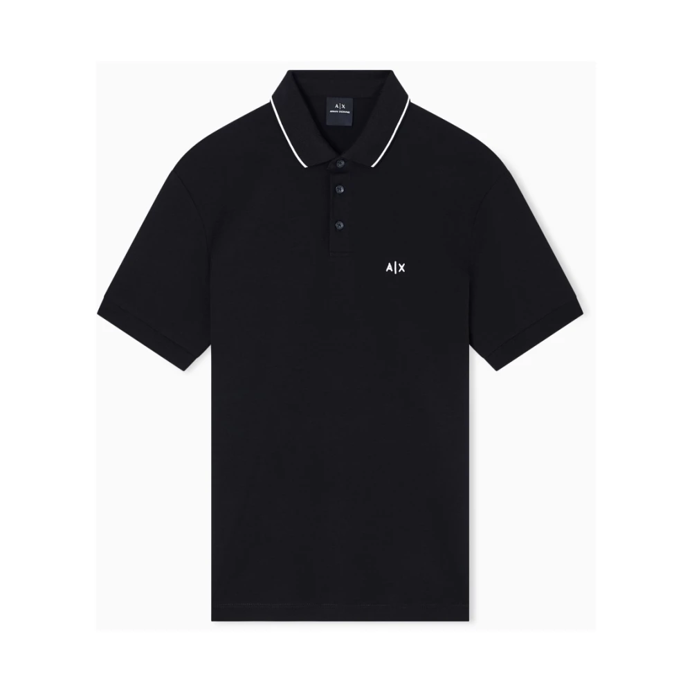 Armani Exchange Herr Svart Toppar M, Bomull, Pikétröja I Stretch Med Kontrasterande Detaljer