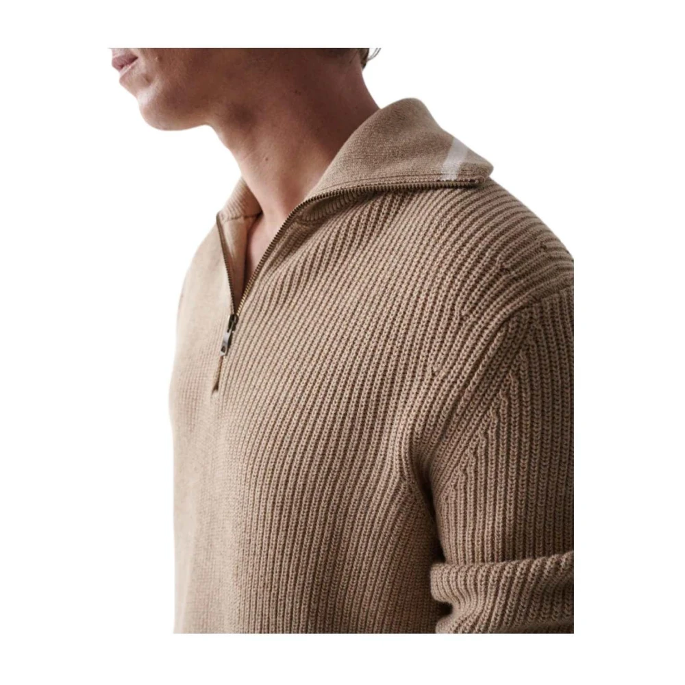 Salsa Beige Hoge Hals Rits Trui Beige Heren