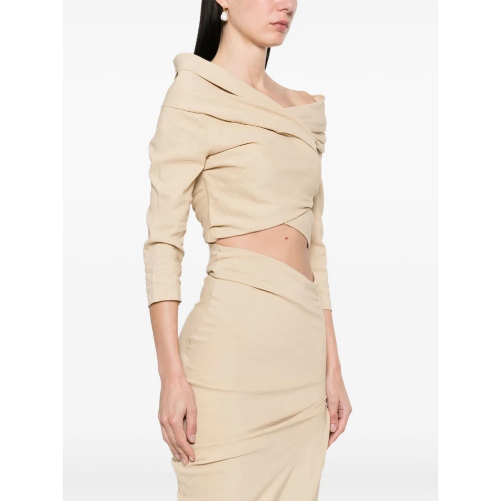 Cortana Beige Off-Shoulder Gedrapeerde Top Beige Dames