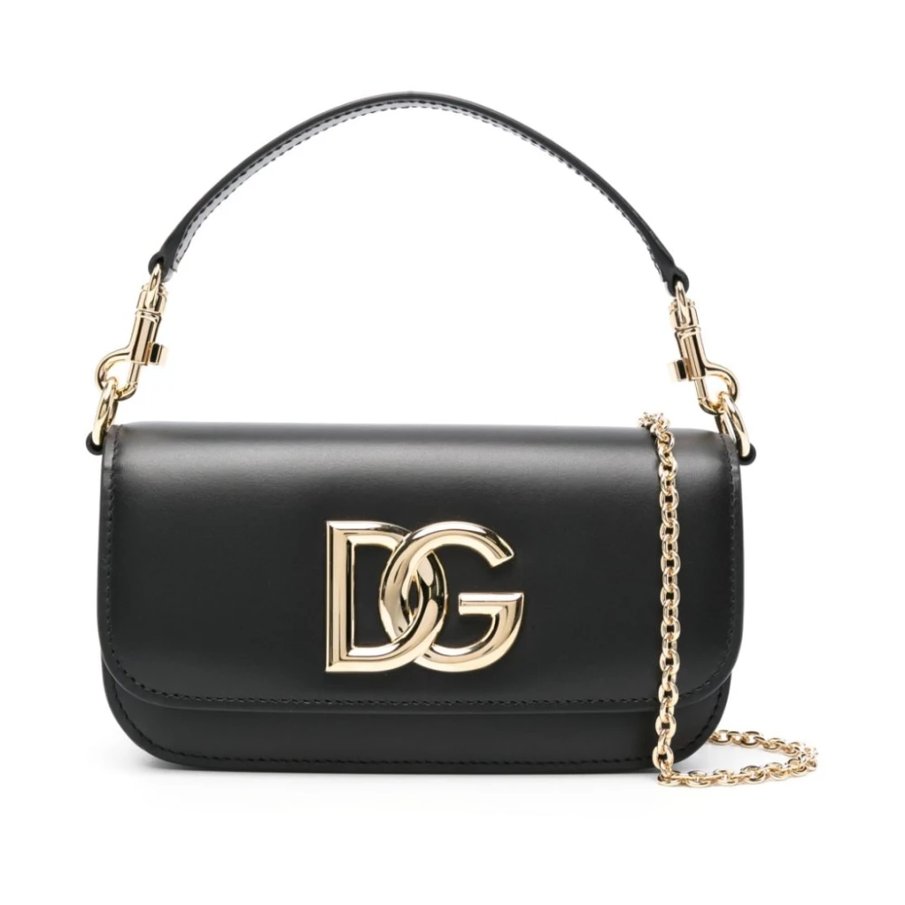 Dolce & Gabbana Zwarte Leren Tas met Korrelige Textuur en Logo Black Dames