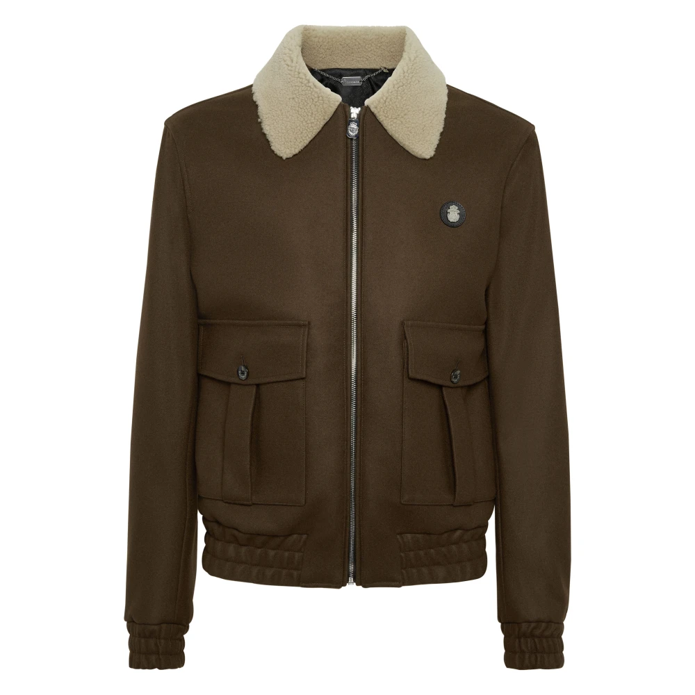 Billionaire Men's Brown Faux Fur & Shearling Jackets, 2XL, Shearling Wool Jacket