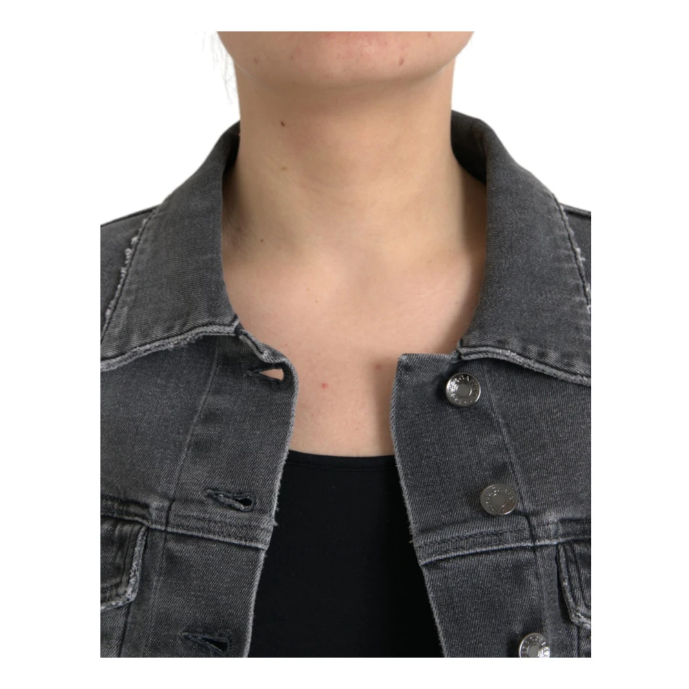 Dolce & Gabbana Donkergrijze Cropped Denim Jack Black Dames
