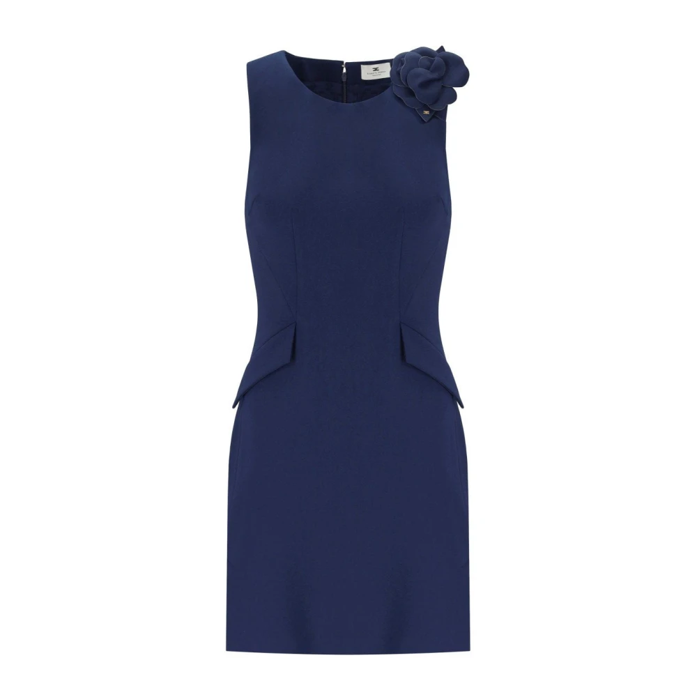 Elisabetta Franchi Blue Sheath Dress With Brooch - Female - Short Dresses - L - Dresses