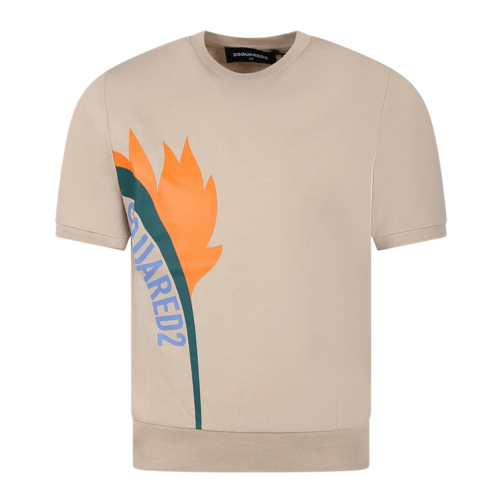 Dsquared2 Unisex Beige Cotton T-Shirt With Logo Print
