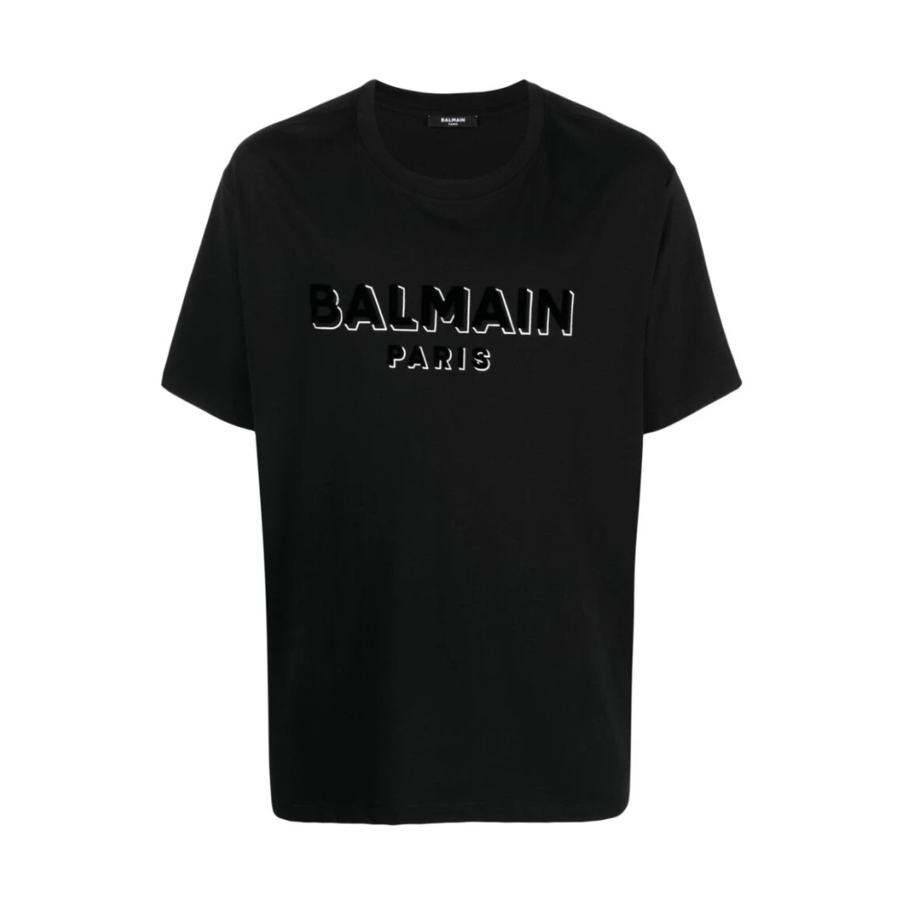Balmain Zwarte Katoenen Logo T-shirt Black Heren