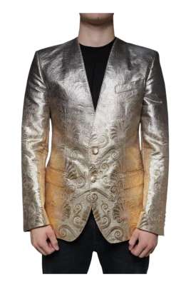 Guld Slim Fit Blazer med Två Knappar