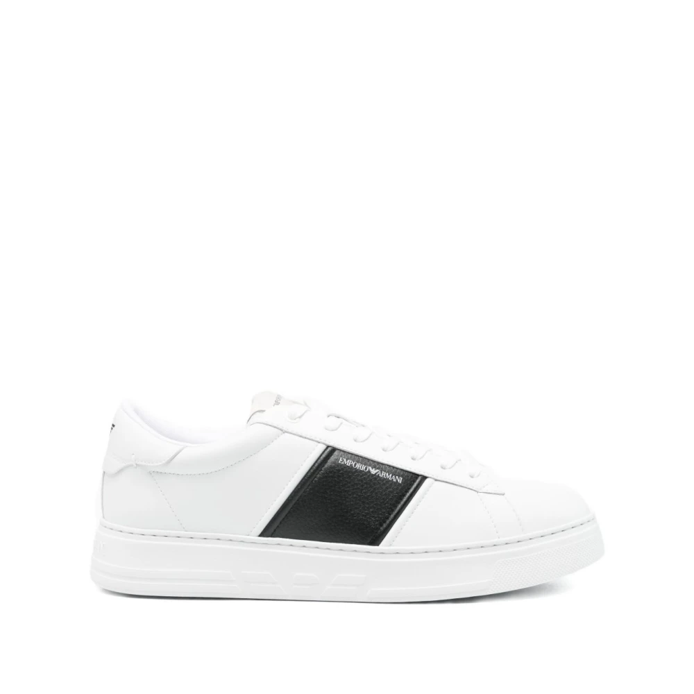 Emporio Armani Logo-Print Leren Sneakers Heren Schoenen Wit