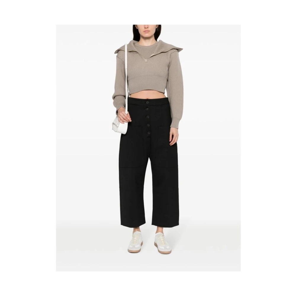 Studio Nicholson Zwarte Hoge Taille Broek met Knoopsluiting Black Dames