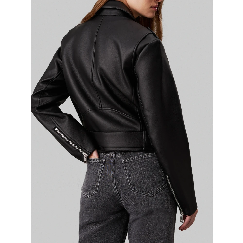 Calvin Klein Jeans Zwarte Biker Eco-Leren Jas Black Dames