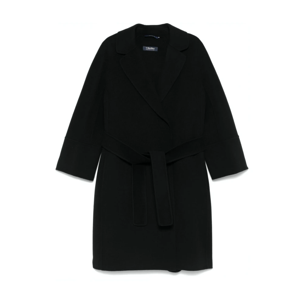 Max Mara Women's Black Belted Coats, S, Wool Coat Kimono Sleeves Belted