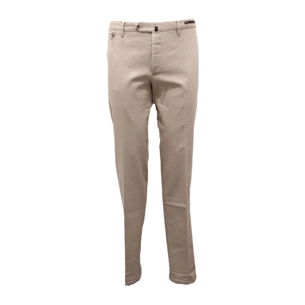 Pt01 Men's Beige Stretch Slim Fit Trouser