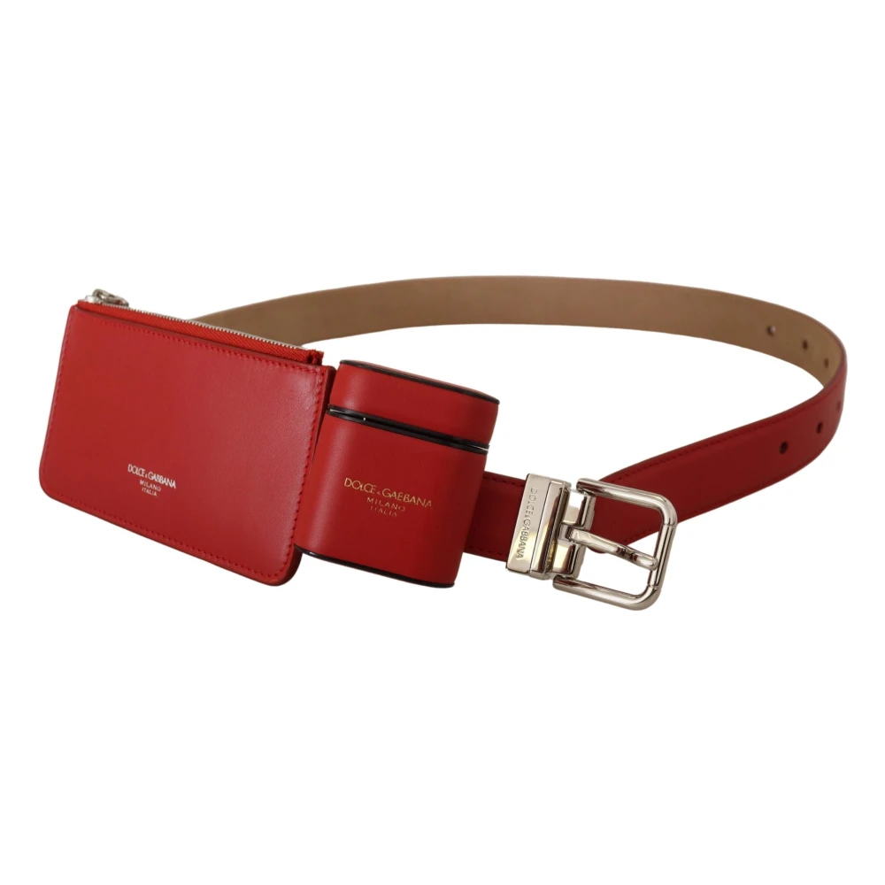 Dolce & Gabbana Rood Leren Riem Airpods Muntportemonnee Red Dames