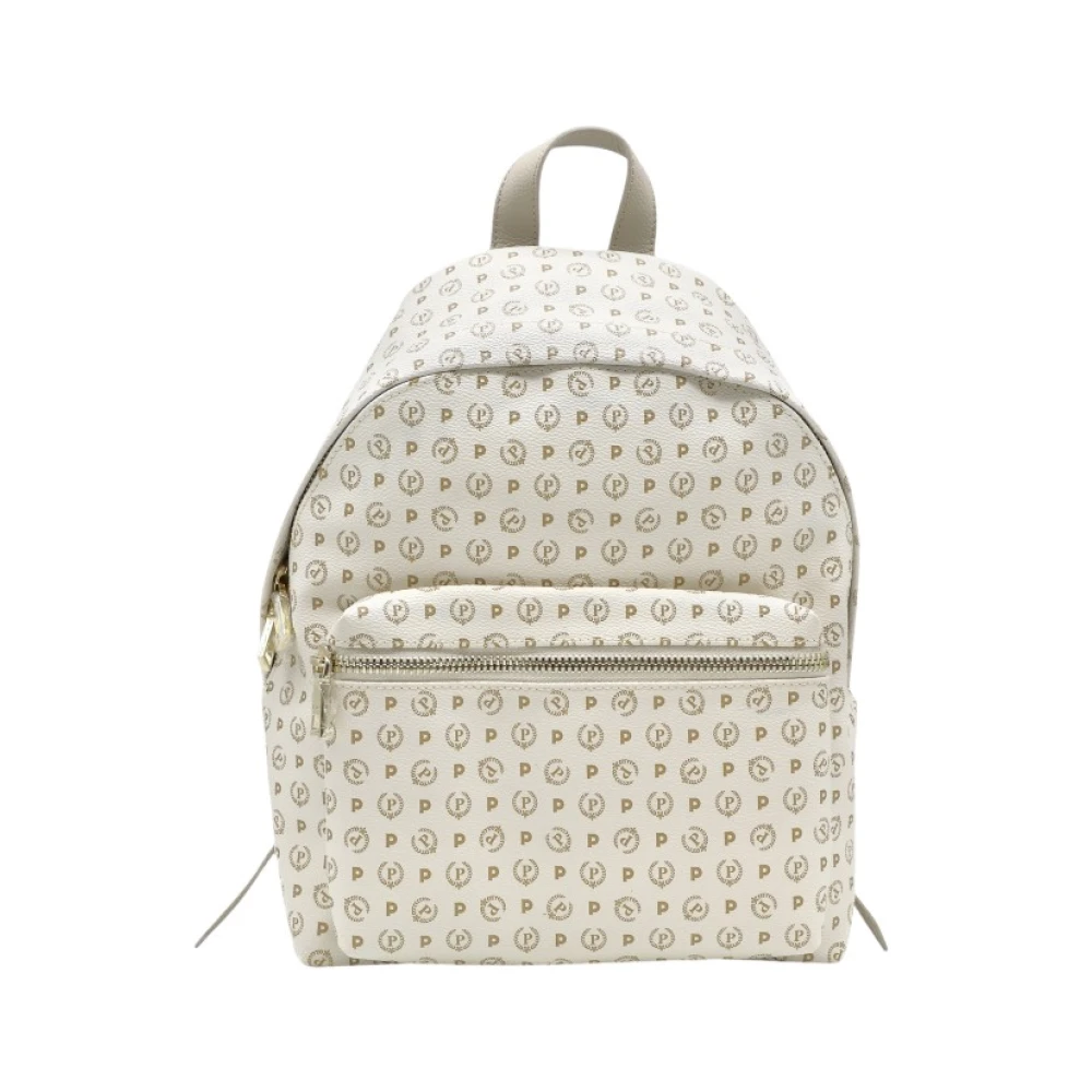 Pollini Vrouw Beige Tassen Dames, One Size, Leer, Heritage Logo Classic Backpack