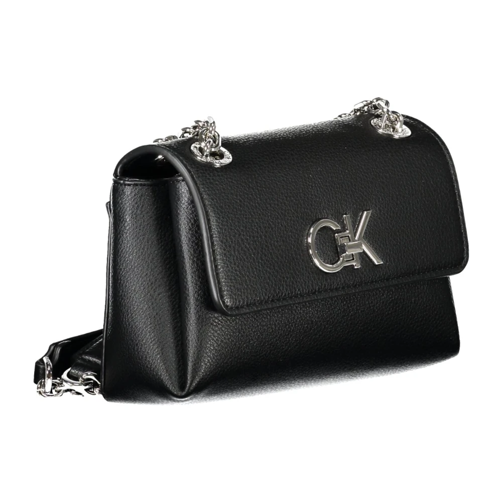 Calvin Klein Zwarte Handtas met Kettinghengsels en Meerdere Compartimenten Black Dames