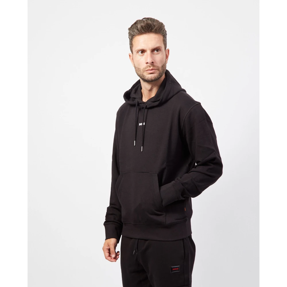 Hugo Boss Zwarte hoodie met print op voor- en achterkant Black Heren