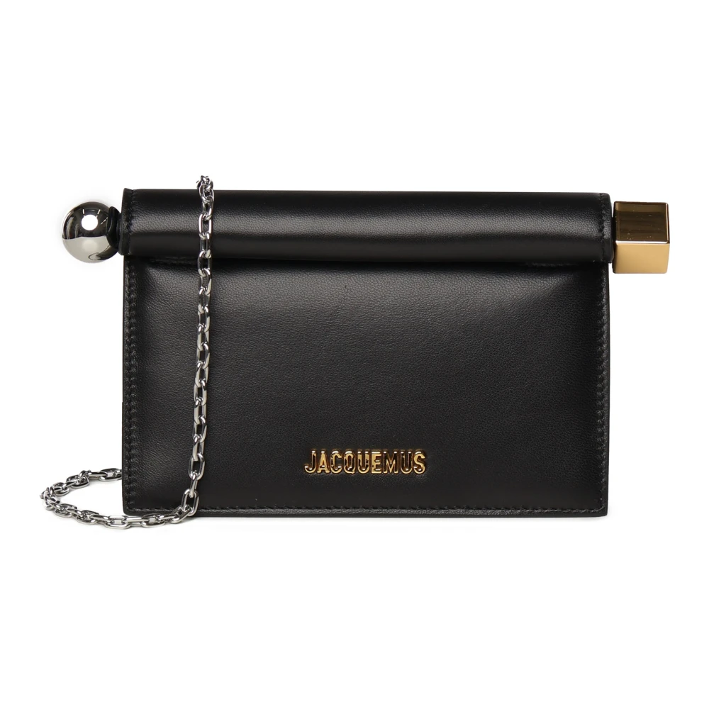 Jacquemus Zwarte leren clutch met metalen afwerking Black Dames