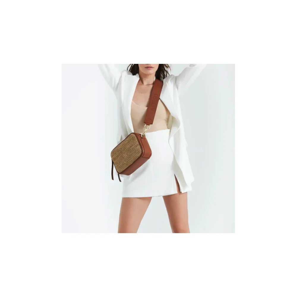 Ibeliv Raphia en Leren Schoudertas Beige Dames