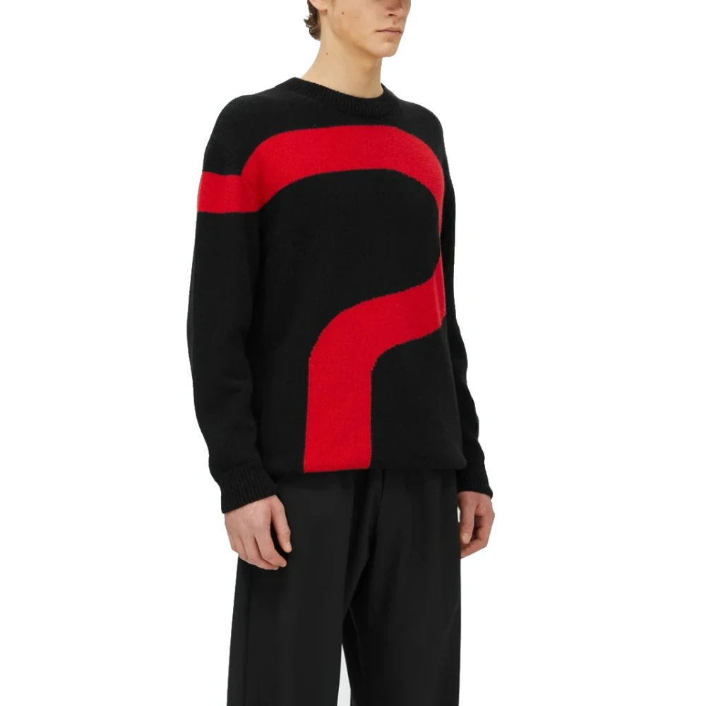 Msgm Zwart rode fijngebreide trui met logo Black Heren