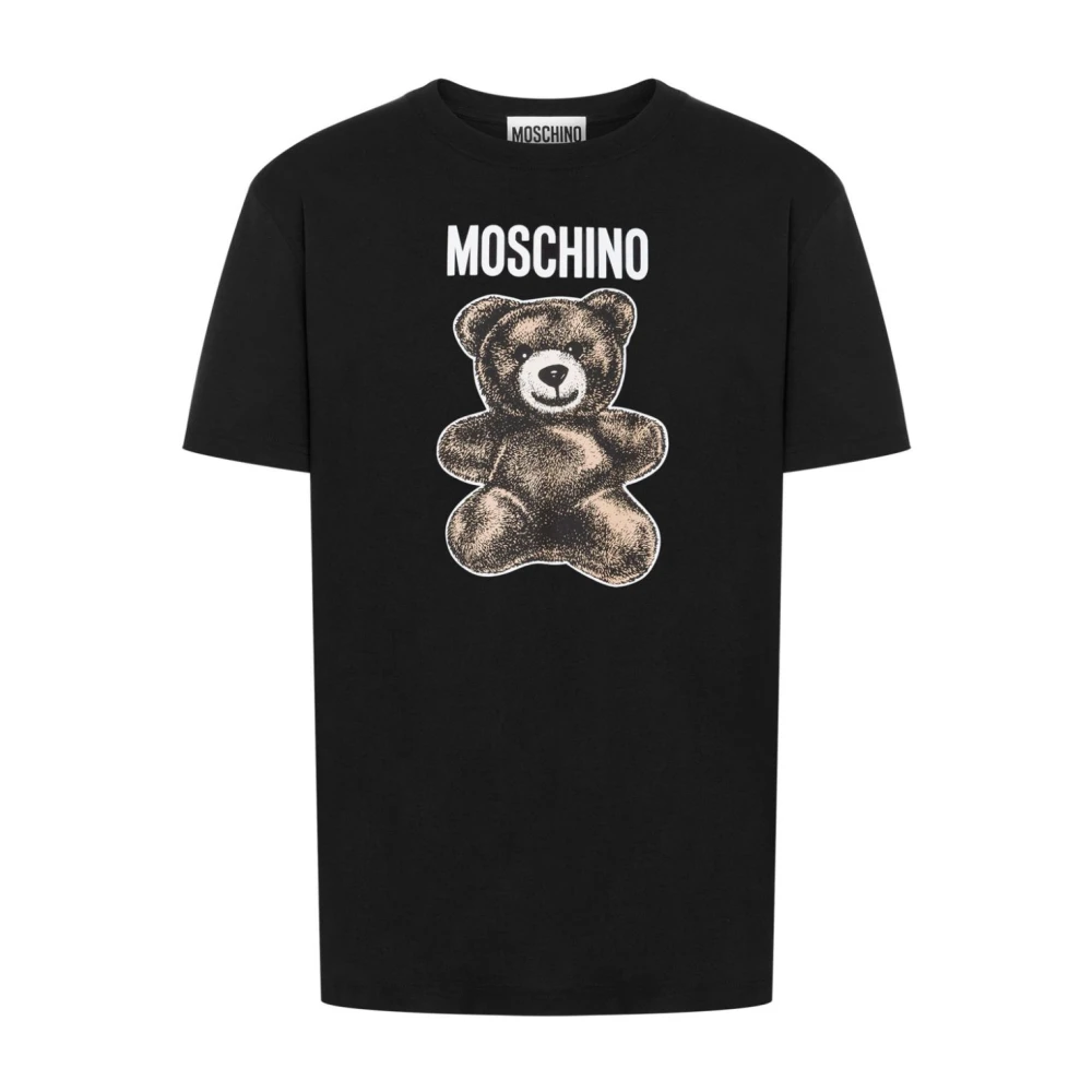 Moschino Męski Czarny Koszulki, Mężczyzna,, Czarna Koszulka Z Nadrukiem Misia Średni