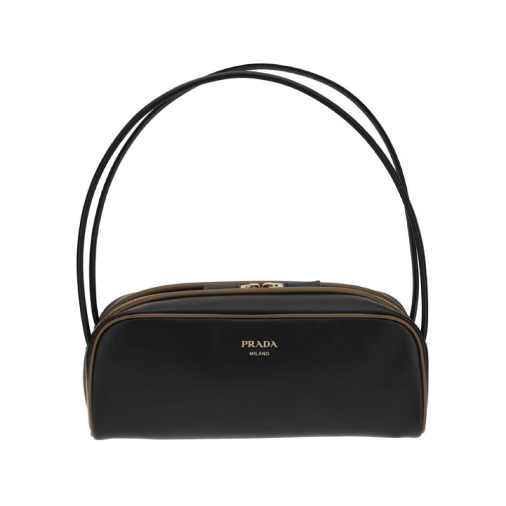 Prada Women's Black Leather Shoulder Bag With Iconic Signature