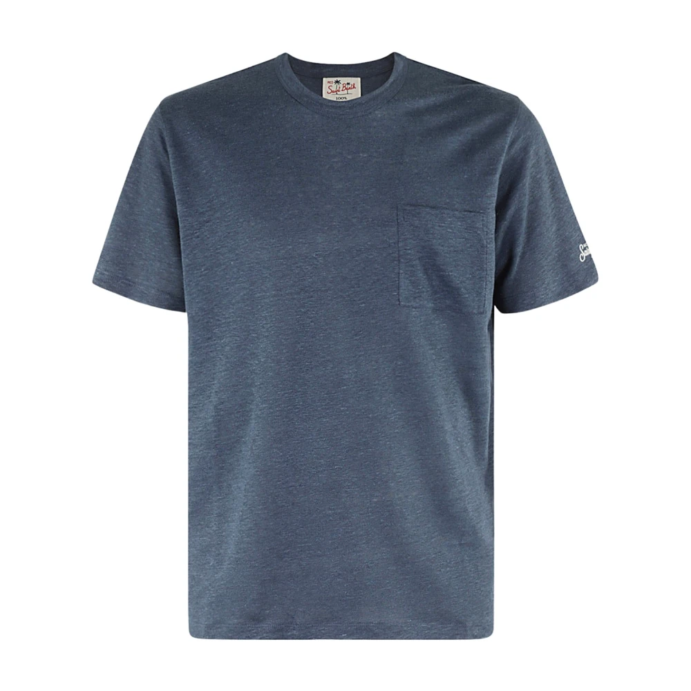 MC2 Saint Barth Linnen T-shirt met voorzak Blue Heren