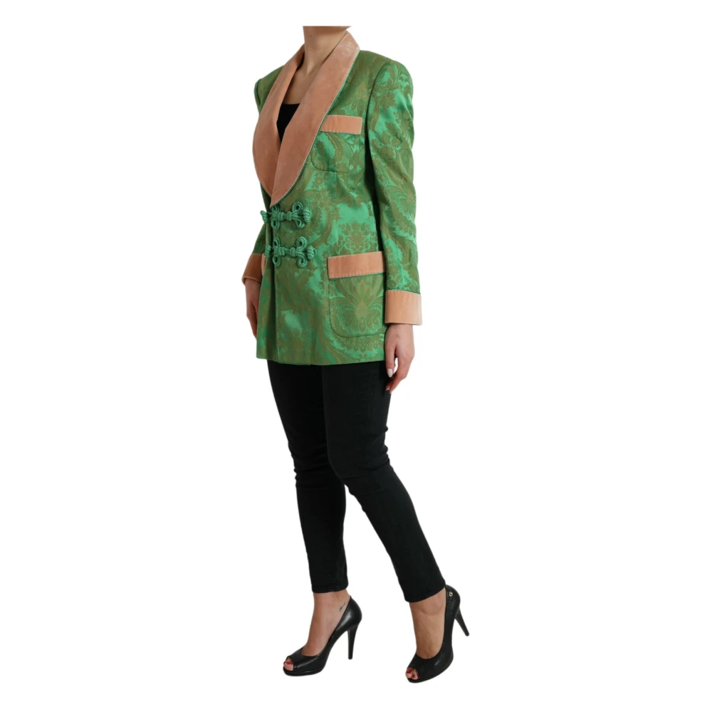 Dolce & Gabbana Groene Bloemen Double Breasted Jas Green Dames
