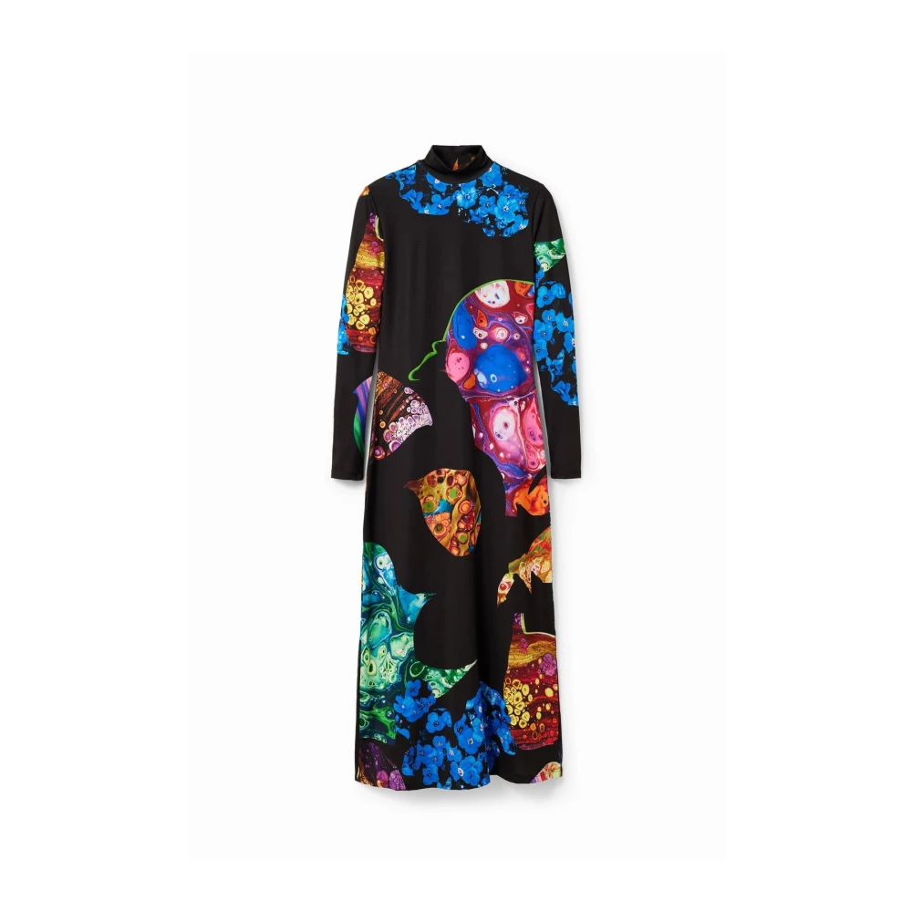 Desigual Multicolor Elegant Abstract Print Midi Klänning