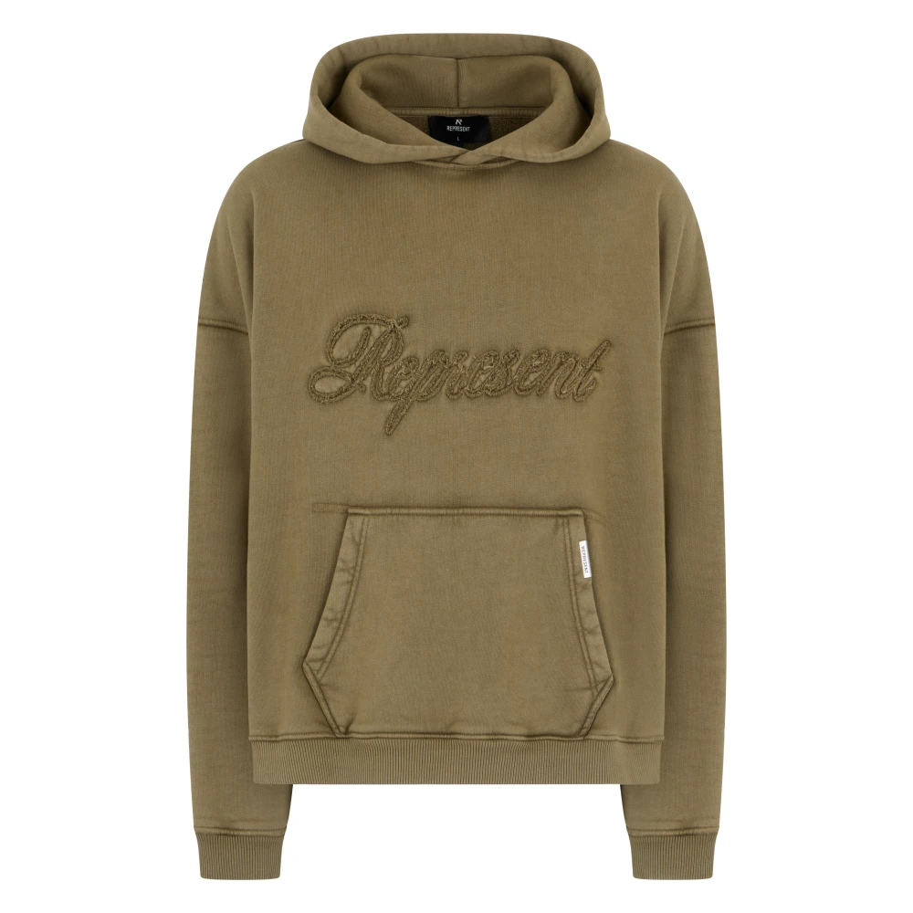 Represent Men's Green Hoodies, M, Embroidered Logo Hoodie