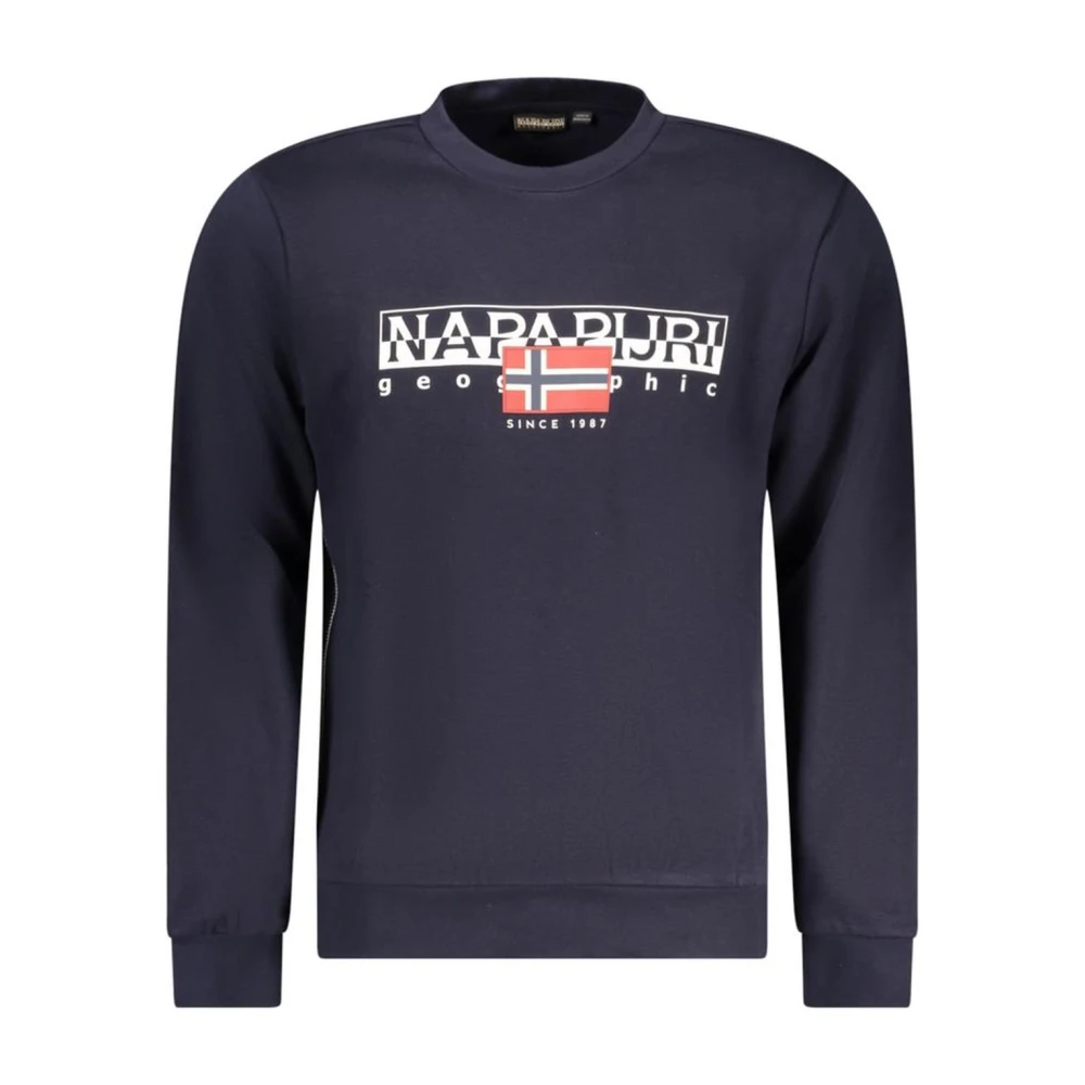 Napapijri Blue Sweatshirts, Male, 3XL, Logo Print Crew Neck Sweatshirt