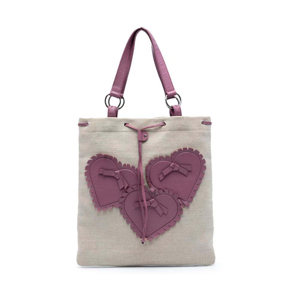 Saint Laurent Vintage Women's Brown Pre-Owned Heart Appliqué Tote Bag