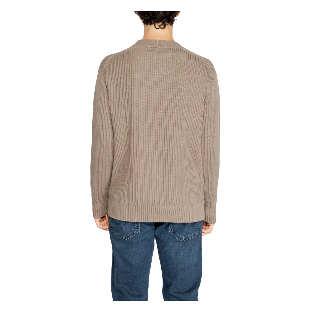 Calvin Klein Bruin Katoenen Gebreide Trui Lange Mouw Brown Heren