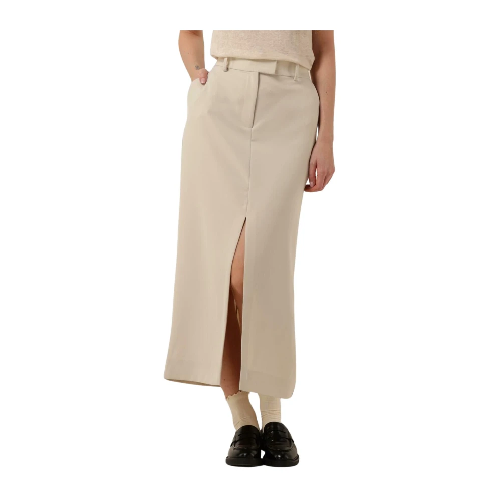 Second Female Beige Midi Rok Elegante Stijl Second Dames Beige Dames