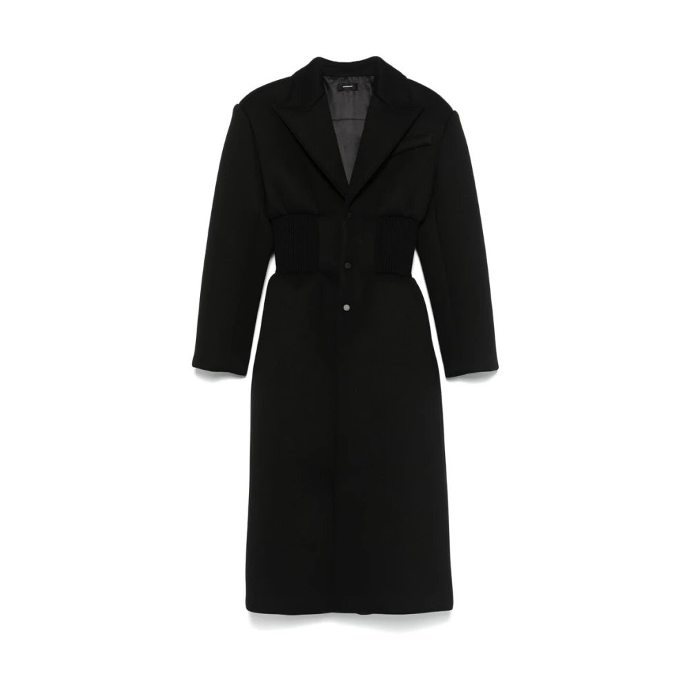 Wardrobe.nyc Zwarte Geknoopte Jas met Geribbelde Tailleband Black Dames