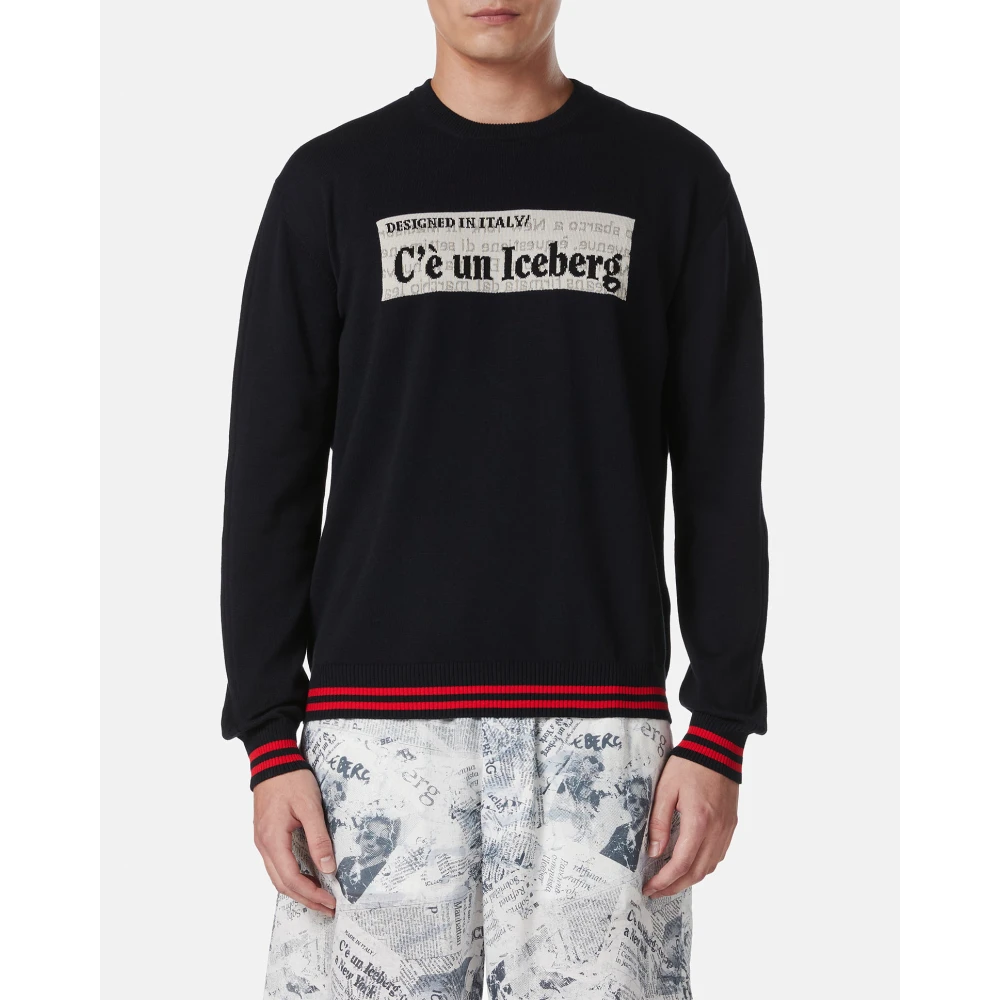 Iceberg Blauwe ronde hals katoenen trui met jacquard graphics Blue Heren