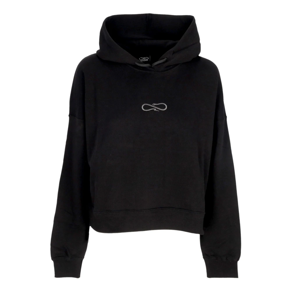 Svart Cropped Hoodie med Logo Broderi