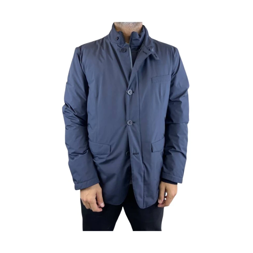 Herno Navy Blauwe Technische Jas Omkeerbaar Blue Heren