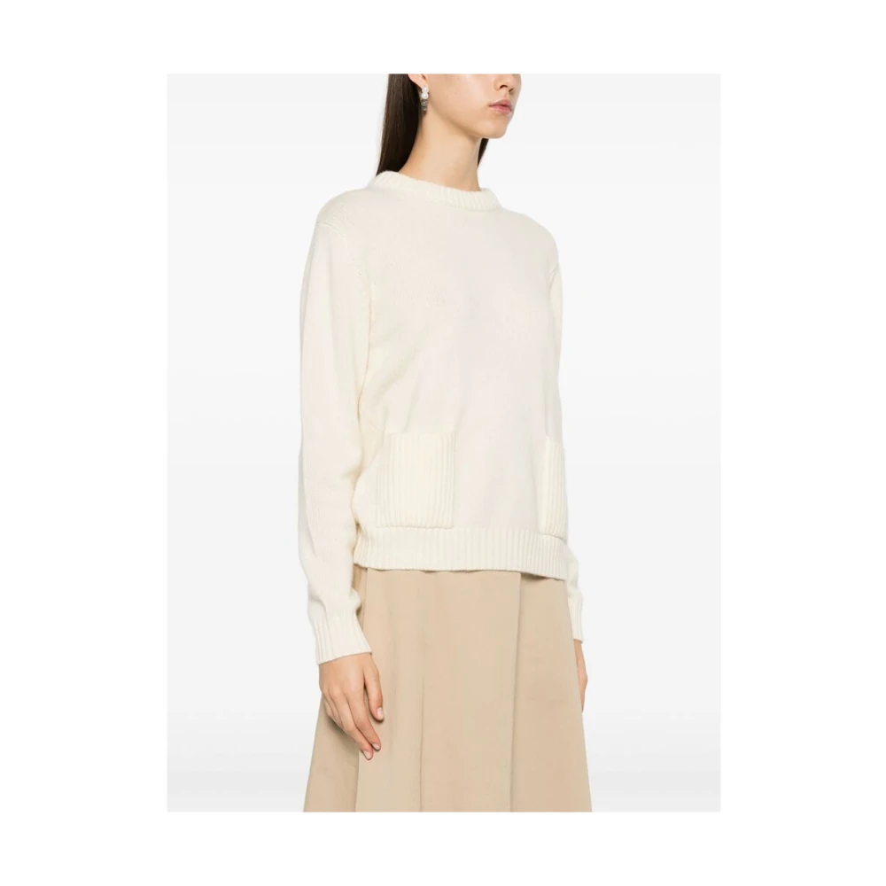 Kujten Witte Kasjmier Gebreide Crew Neck Sweater White Dames