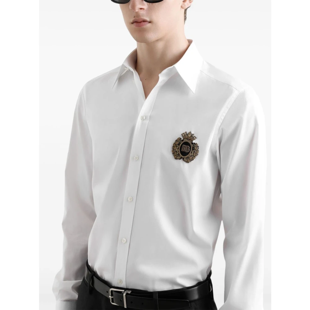Dolce & Gabbana Logo Patch Katoenen Overhemd White Heren