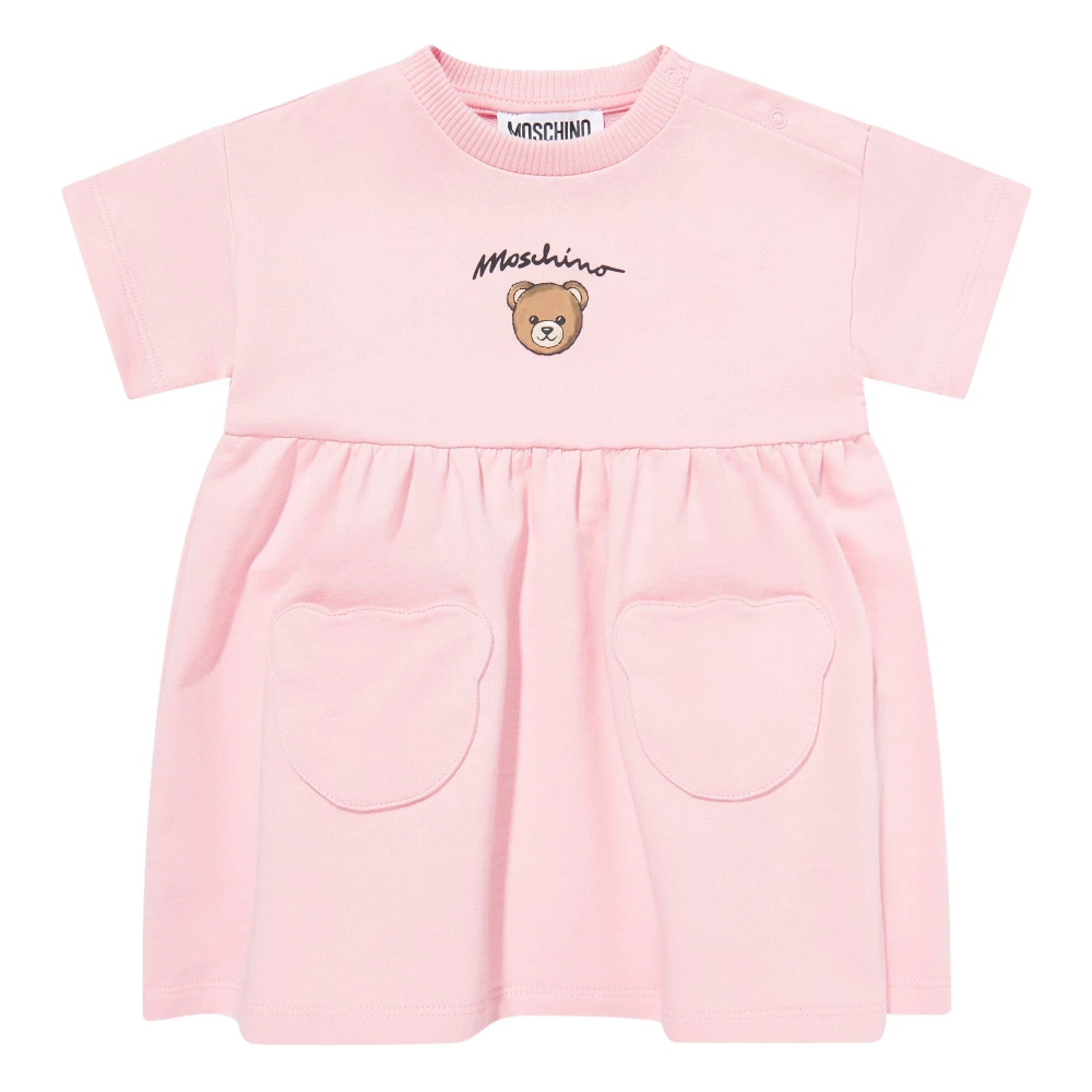 Moschino Girls Pink Dresses, 9 M, Bear Pocket Dress