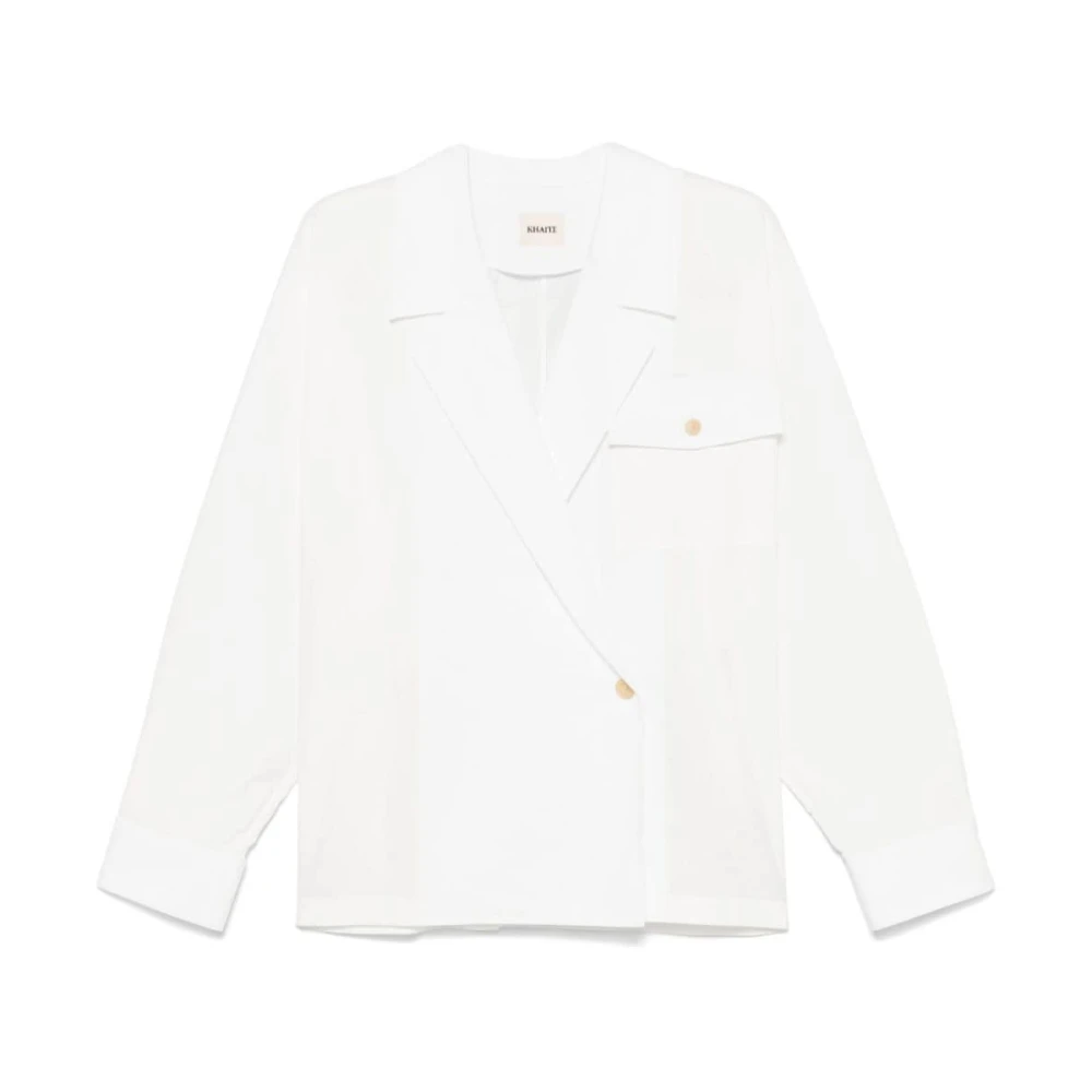 Khaite Witte Katoenen Poplin Dubbel-Breasted Overhemd White Dames