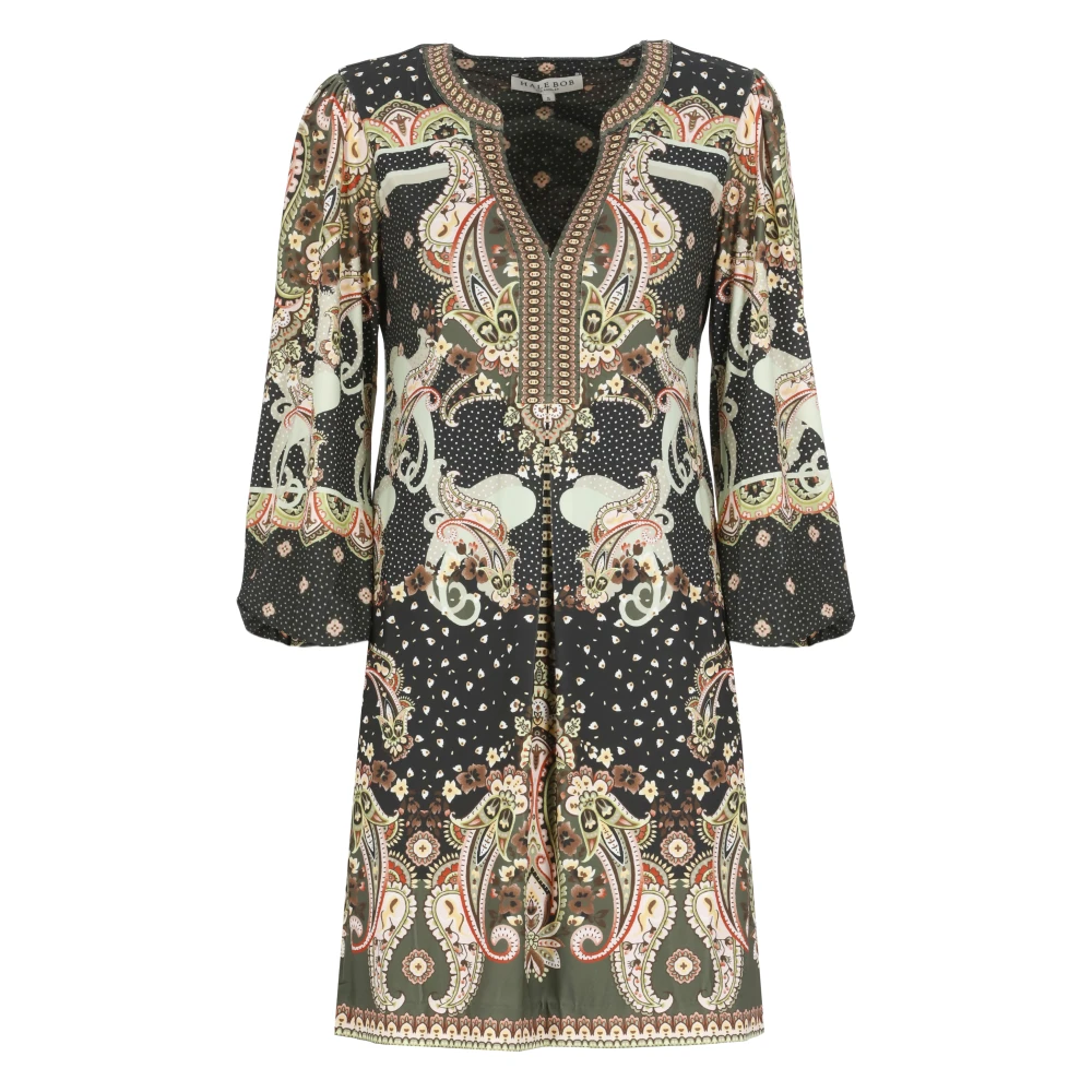Hale Bob Zwarte Paisley Patroon V-Hals Jurk Multicolor Dames