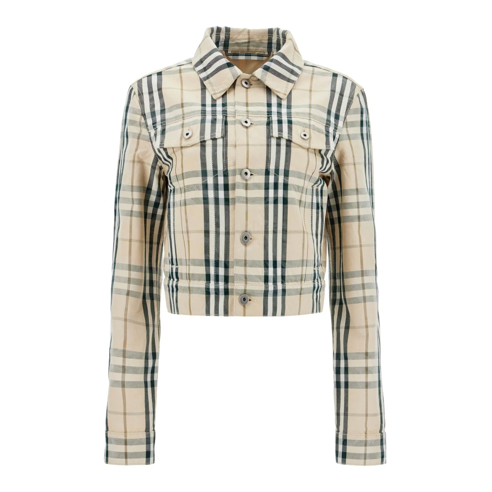 Burberry Geruite Korte Jas met Knoopsluiting Beige Dames