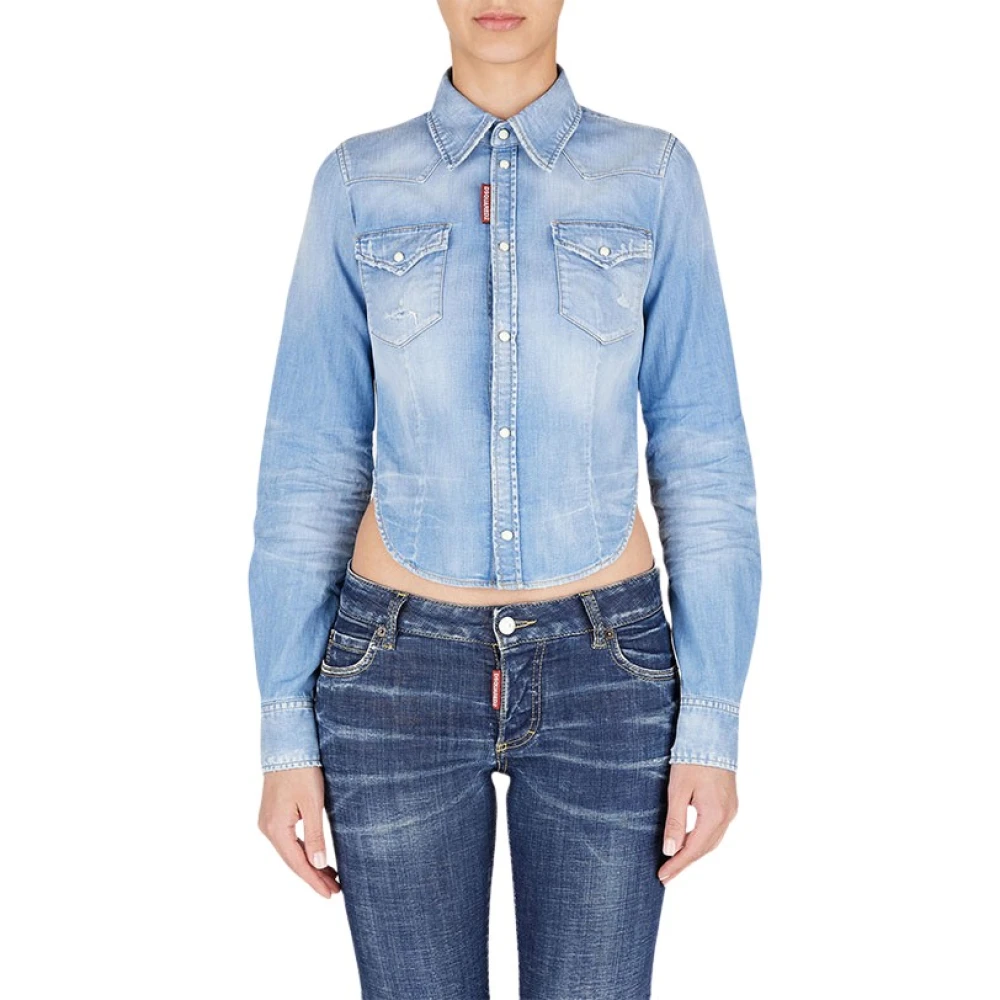 Dsquared2 Blå Denim Skjorta - Western Stil Blue, Dam