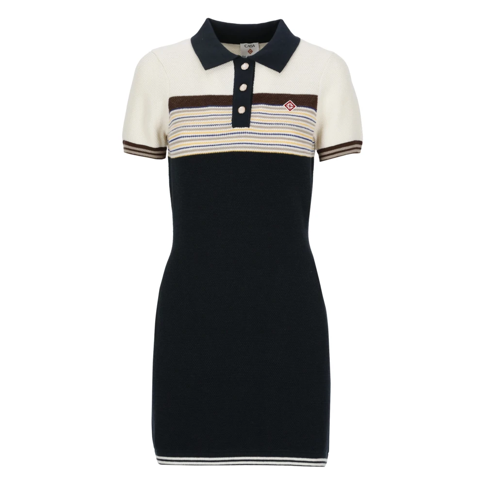 Casablanca Café Culture Wool Stripe Polo Mini Dress - Female - Knitted Dresses - Blue - S - Dresses