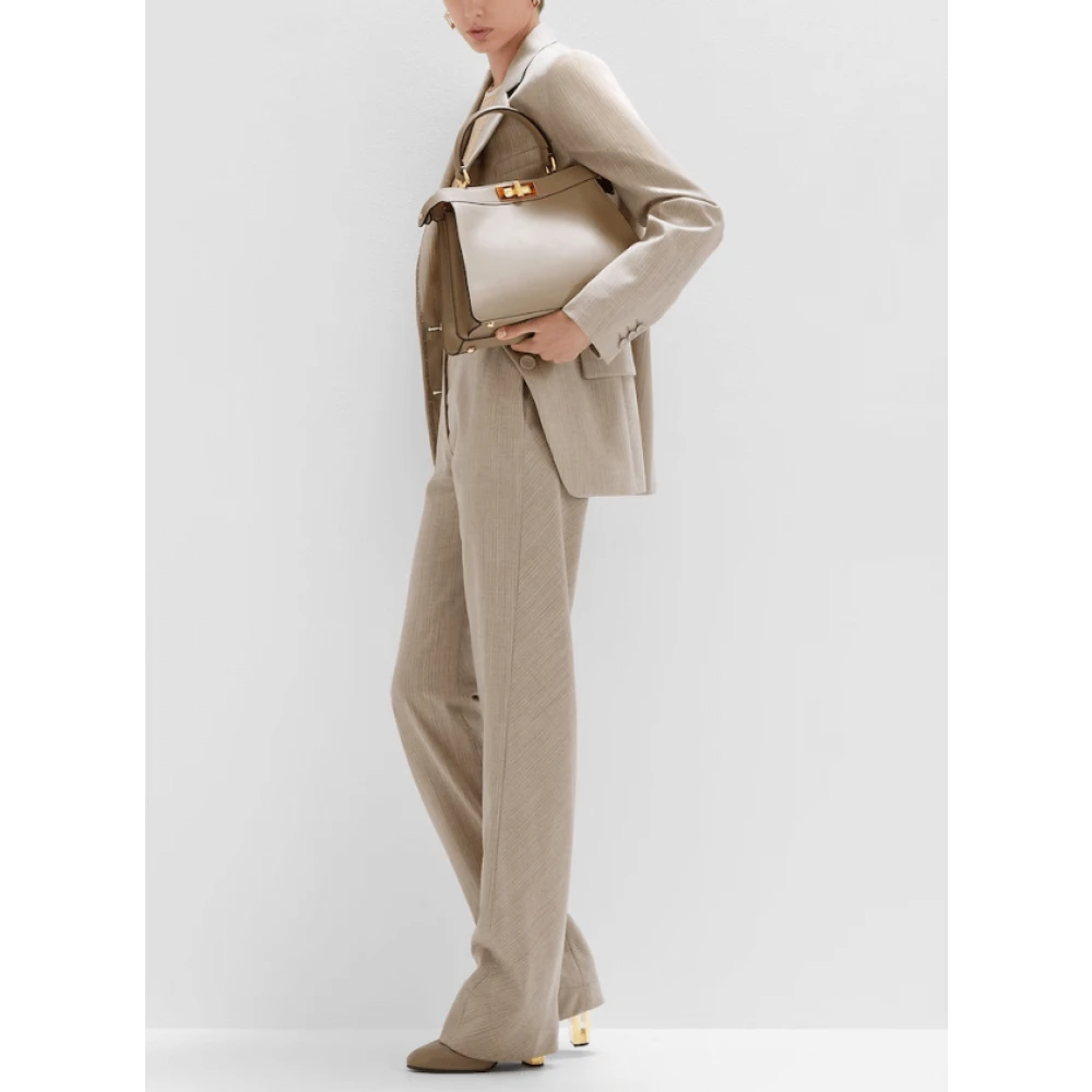 Fendi Wollen Broek met Pinstripes en Flare Beige Dames