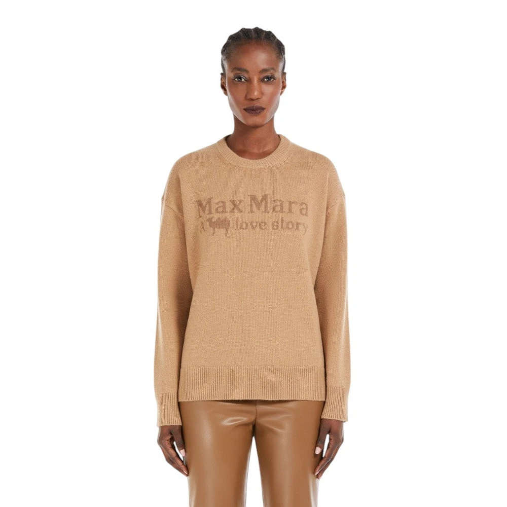 Max Mara Bruine Gebreide Trui met Ronde Hals Brown Dames