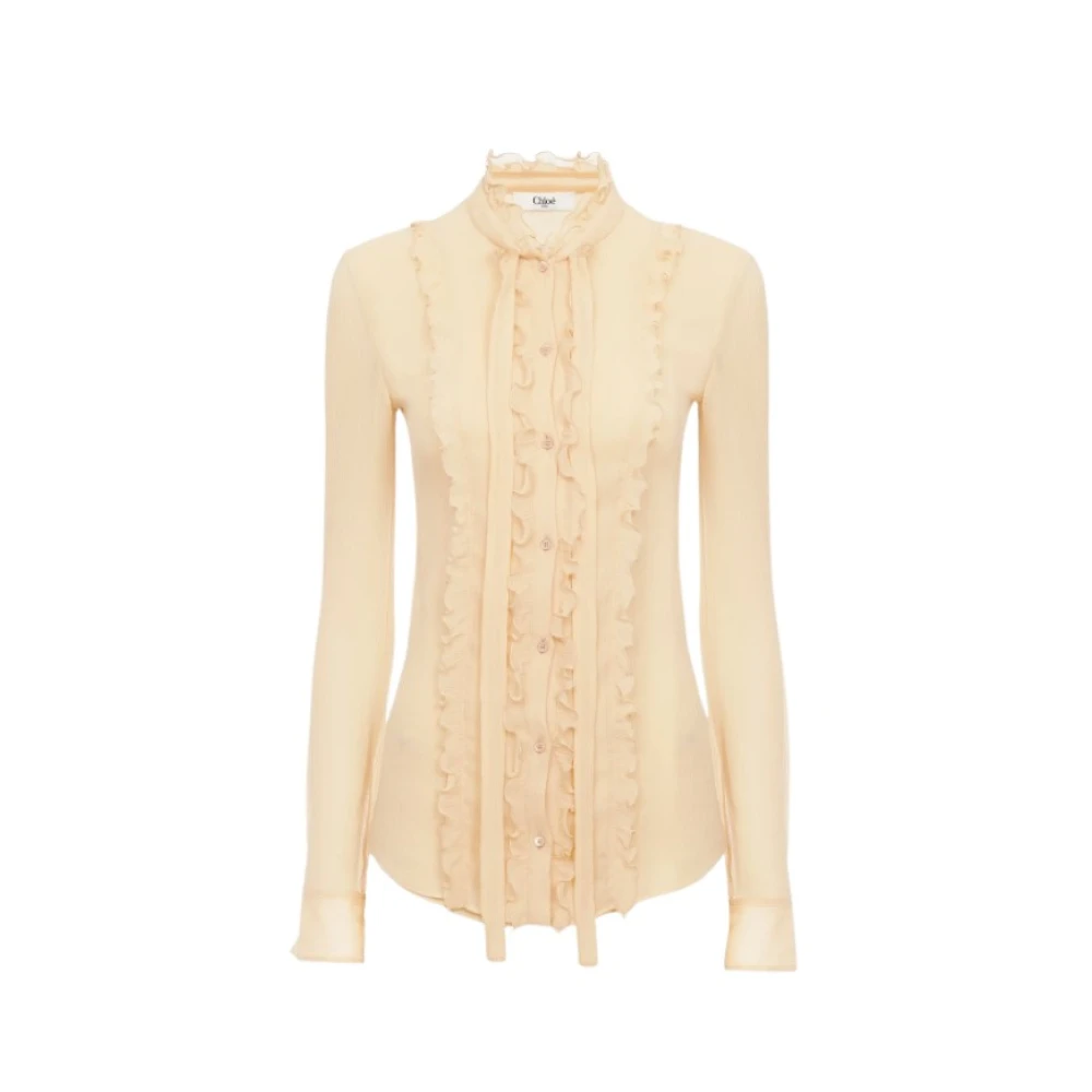 Chloé Gerimpelde zijden blouse met strik aan de voorkant Beige Dames