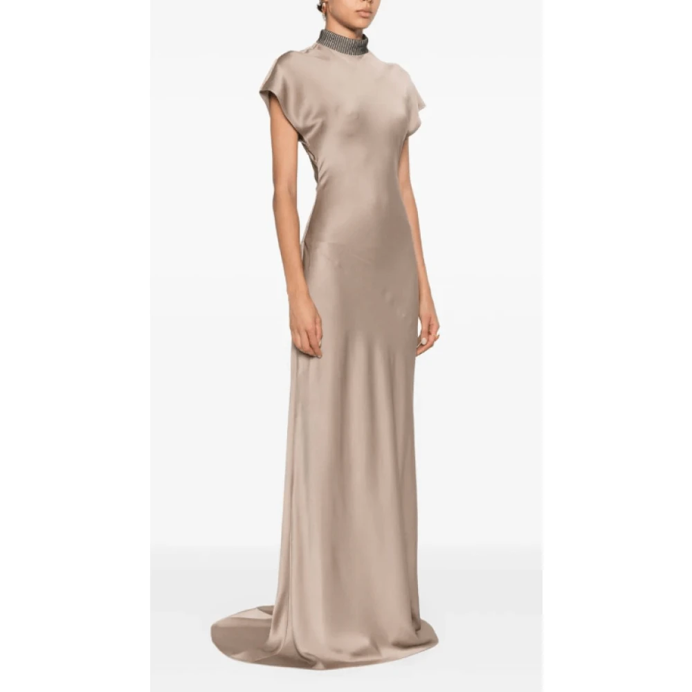 BRUNELLO CUCINELLI Satijnen maxi-jurk met kettingdetail Beige Dames